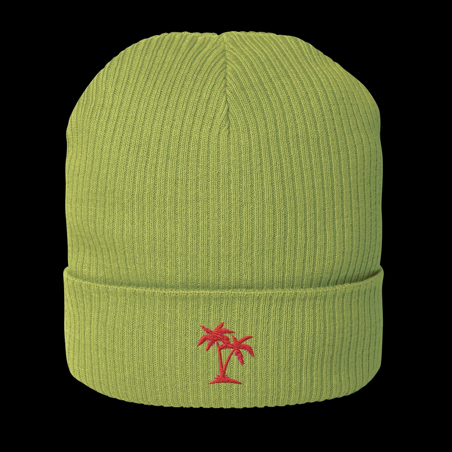 Olive green beanie with cuff and palm tree logo